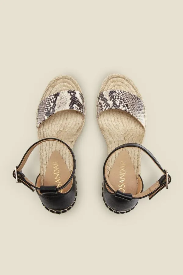 Sosandar Sandals and Flip Flops Women Poesy Snake Leather Wedge Espadrille