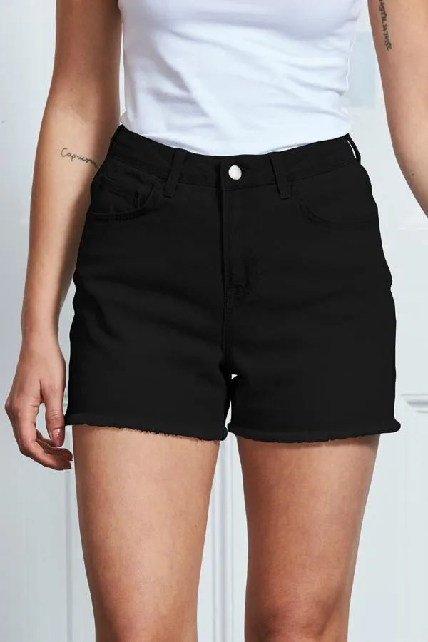 Sosandar Shorts Women Black Raw Edge Denim Shorts Black