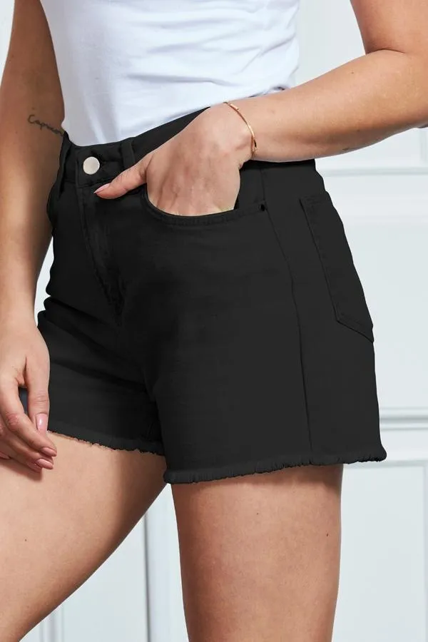 Sosandar Shorts Women Black Raw Edge Denim Shorts Black