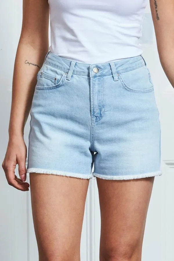 Sosandar Shorts Women Light Wash Raw Edge Denim Shorts Light Wash