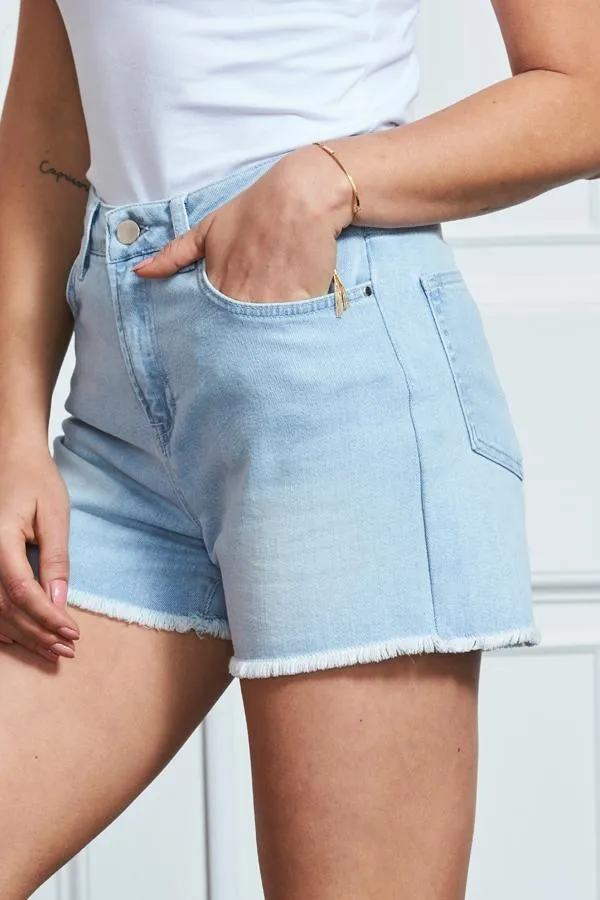 Sosandar Shorts Women Light Wash Raw Edge Denim Shorts Light Wash