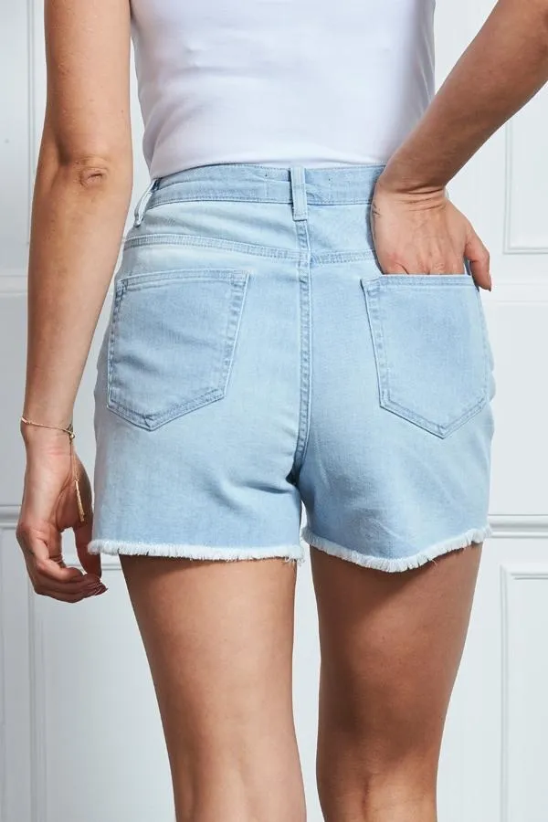 Sosandar Shorts Women Light Wash Raw Edge Denim Shorts Light Wash