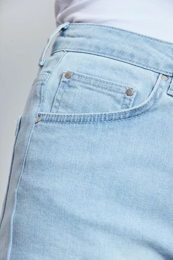 Sosandar Shorts Women Light Wash Raw Edge Denim Shorts Light Wash