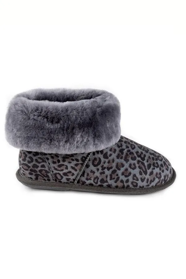 Sosandar Slippers Women Just Sheepskin Grey Animal Print Suede Slipper Booties Grey