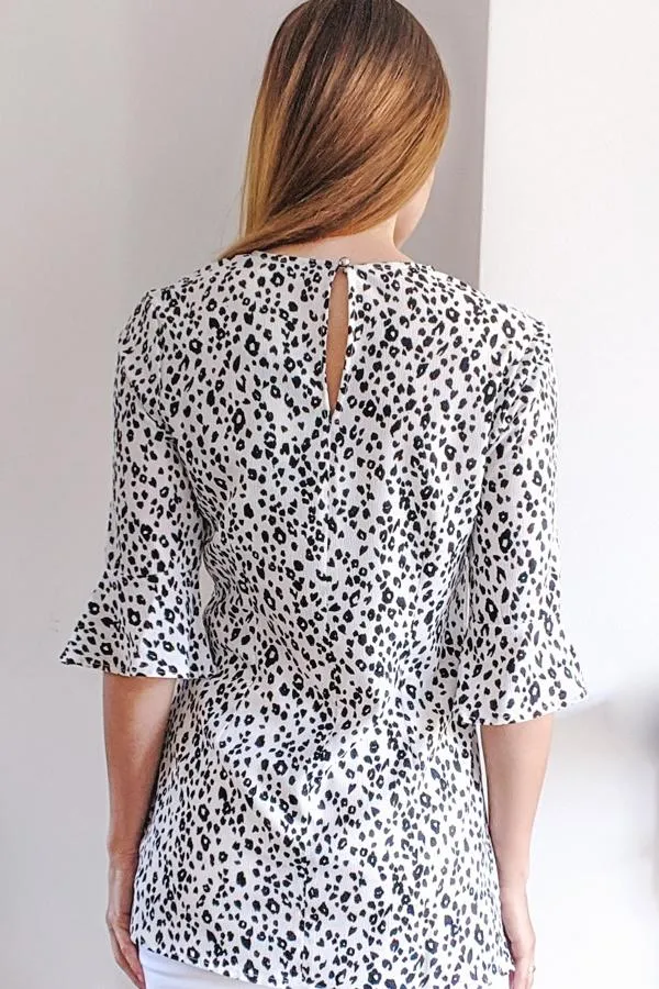 Sosandar Tops Women Black and White Animal Print V Neck Top Black White