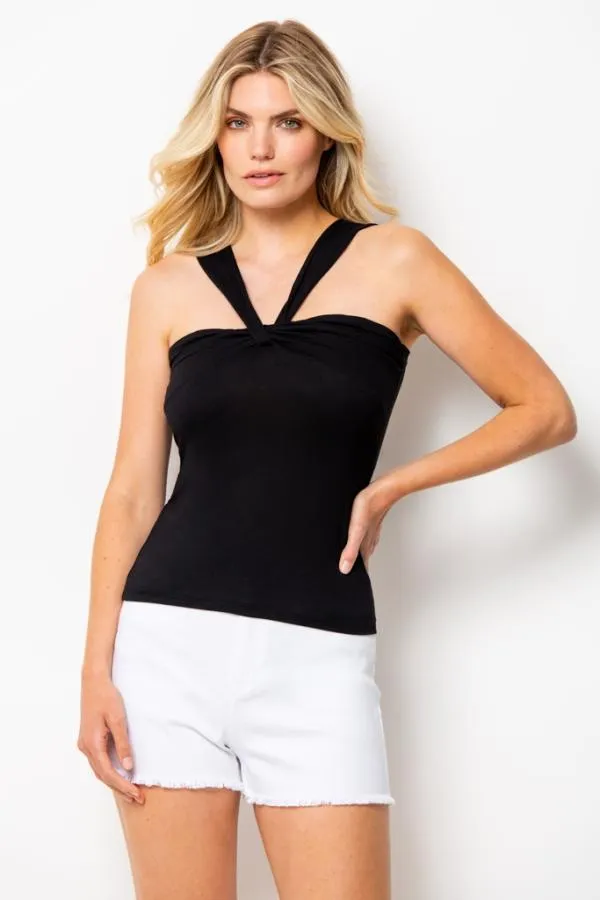 Sosandar Tops Women Black Twist Detail Strap Top Black