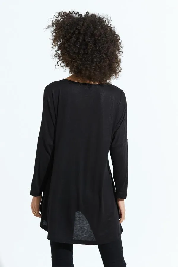 Sosandar Tops Women Black Zip Front Jersey Tunic Top Black