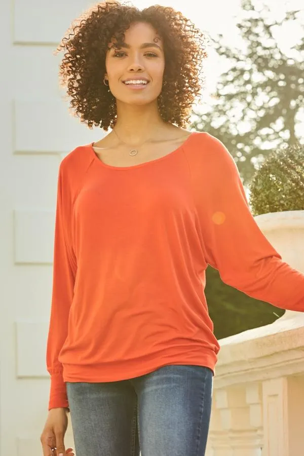 Sosandar Tops Women Bright Red Relaxed Fit Long Sleeve Top