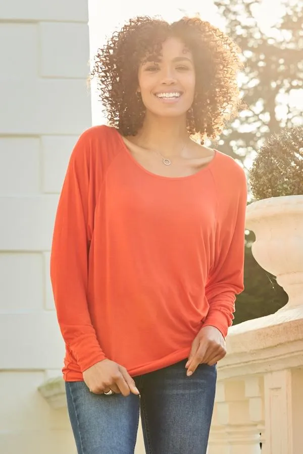 Sosandar Tops Women Bright Red Relaxed Fit Long Sleeve Top