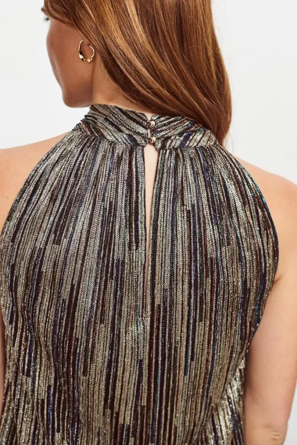 Sosandar Tops Women Gold and Black Metallic Stripe Top Black