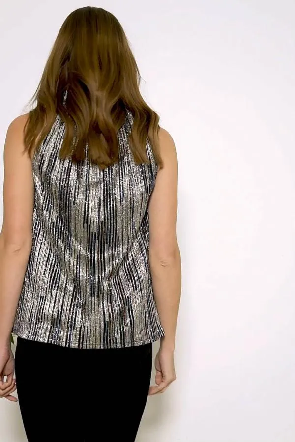 Sosandar Tops Women Gold and Black Metallic Stripe Top Black