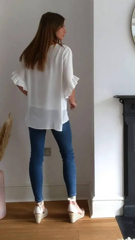Sosandar Tops Women Ivory Ruffle Sleeve Relaxed Fit Top Ivory