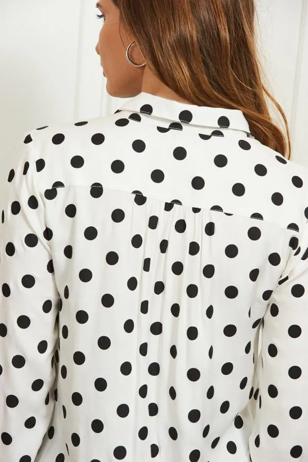 Sosandar Tops Women White and Black Spot Print Pocket Detail Shirt White Black