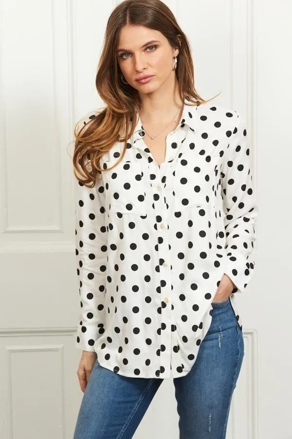 Sosandar Tops Women White and Black Spot Print Pocket Detail Shirt White Black
