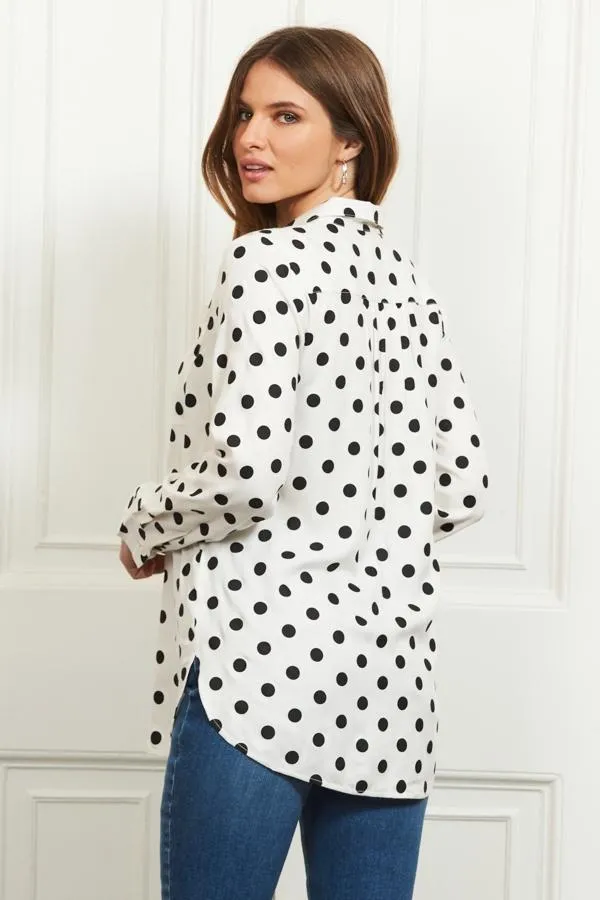Sosandar Tops Women White and Black Spot Print Pocket Detail Shirt White Black