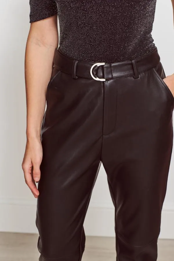 Sosandar Trousers and Leggings Women Black Leather Look D Ring Belted Trousers Black