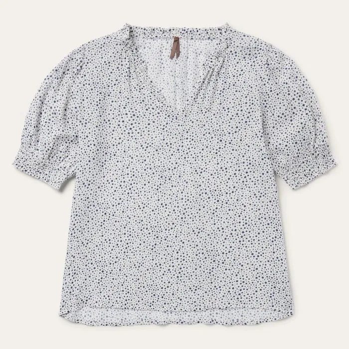 Stars Print Peasant Blouse White Women Stetson Blouses