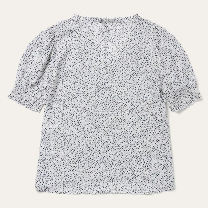 Stars Print Peasant Blouse White Women Stetson Blouses