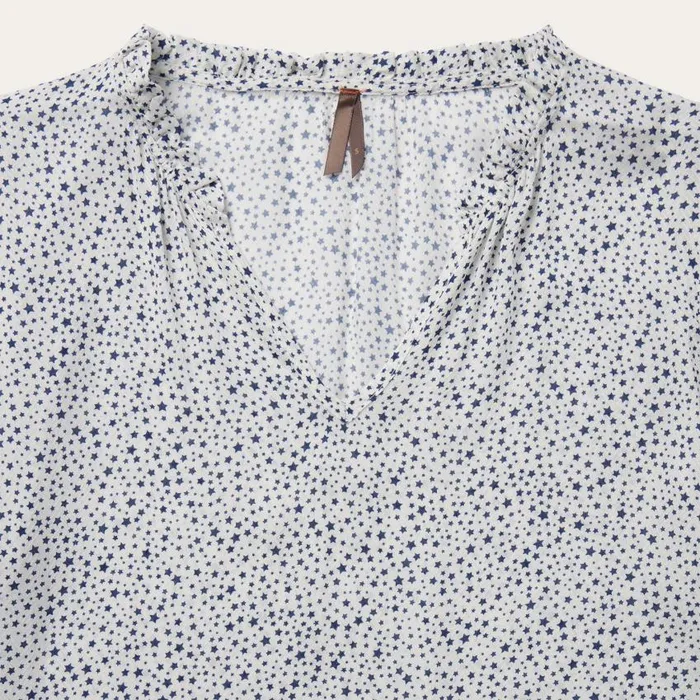 Stars Print Peasant Blouse White Women Stetson Blouses