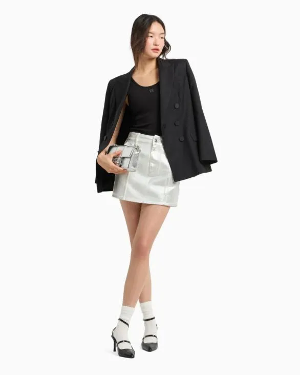 Stiff Cotton Mini Skirt Metal Silver Women Armani Matching Sets Stiff Cotton Mini Skirt Metal Silver Women Armani Matching Sets