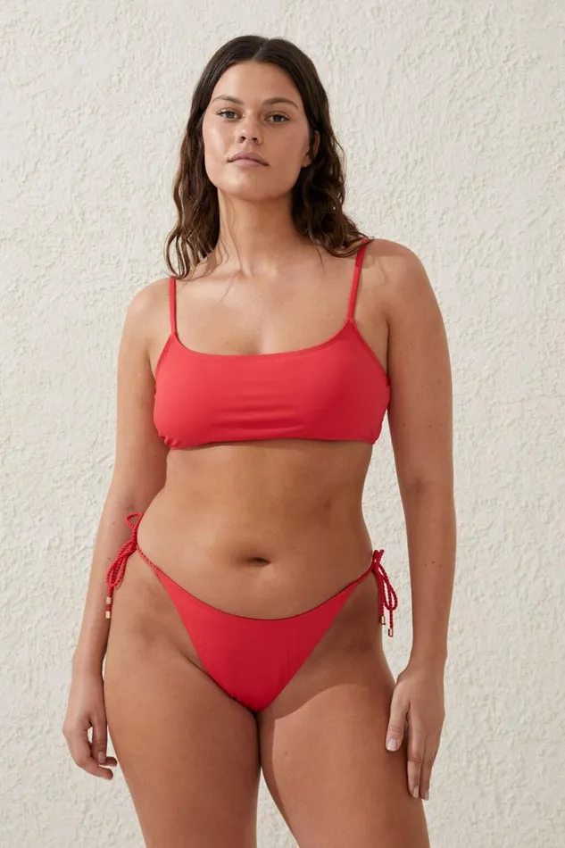Straight Neck Crop Bikini Top Lobster Red Women Cotton On Bikinis