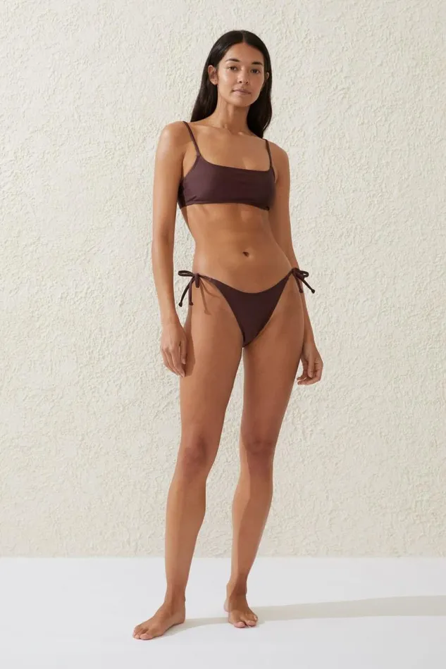 Straight Neck Crop Bikini Top Willow Brown Shimmer Women Cotton On Bikinis