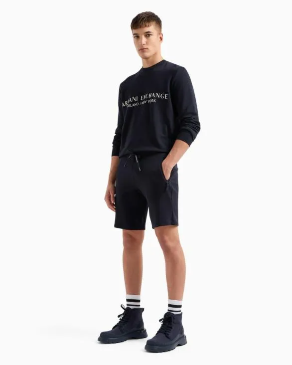 Stretch Fabric Zipup Hoodie Navyblue Men Armani Matching Sets
