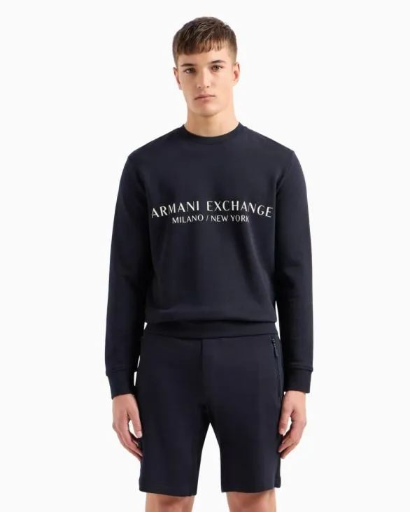 Stretch Fabric Zipup Hoodie Navyblue Men Armani Matching Sets