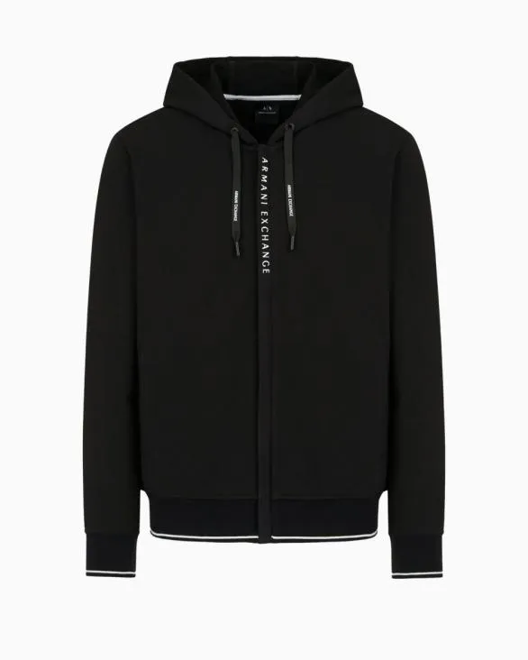 Stretch Fabric Zipup Sweatshirt Black Men Armani Matching Sets