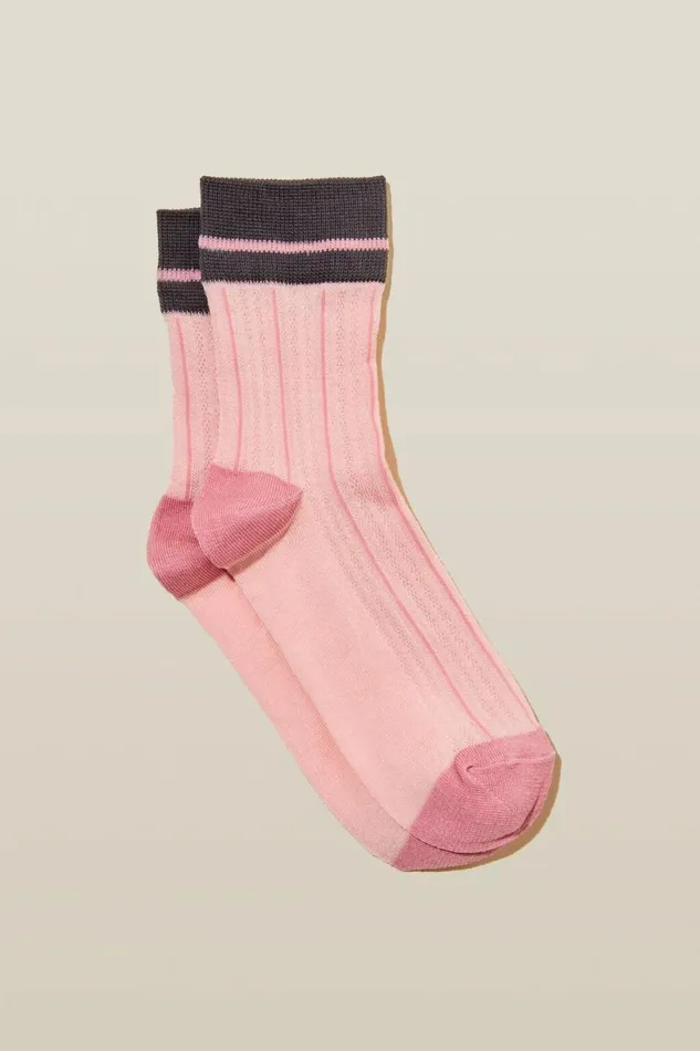 Stripe Mesh Crew Sock Pinkcharcoal Stripe Women Cotton On Socks