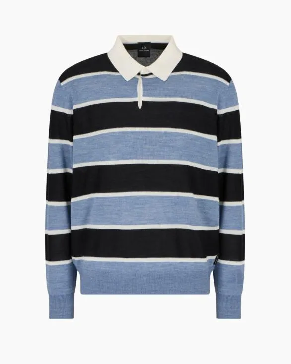 Striped Knit Polo Lightblue Men Armani Knitwear