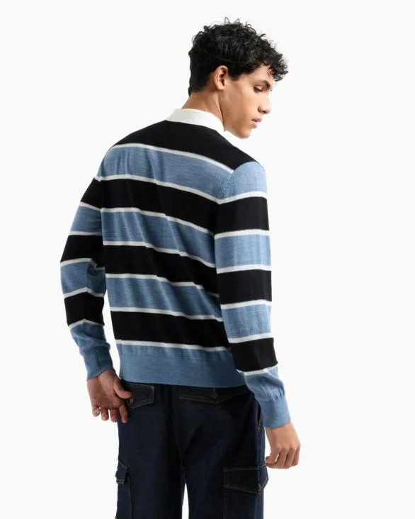 Striped Knit Polo Lightblue Men Armani Knitwear Striped Knit Polo Lightblue Men Armani Knitwear