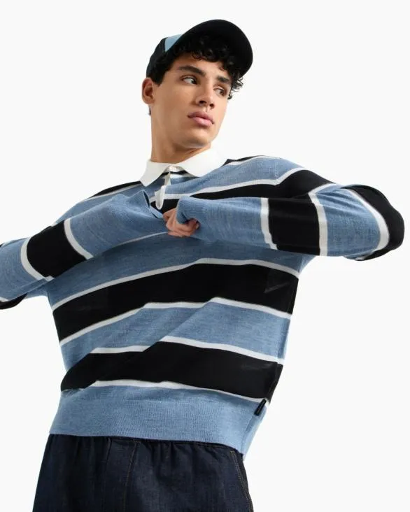 Striped Knit Polo Lightblue Men Armani Knitwear Striped Knit Polo Lightblue Men Armani Knitwear