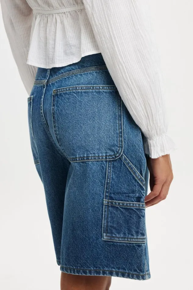 Super Baggy Carpenter Denim Jort King Blue Women Cotton On Shorts