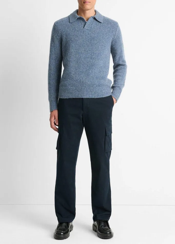Sweaters Men Vince Cashmere Donegal JohnnyCollar Sweater Heather Evening Mist Sweaters Men Vince Cashmere Donegal JohnnyCollar Sweater Heather Evening Mist