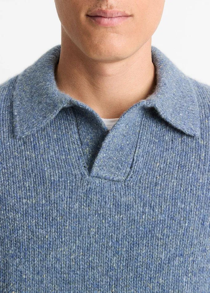 Sweaters Men Vince Cashmere Donegal JohnnyCollar Sweater Heather Evening Mist