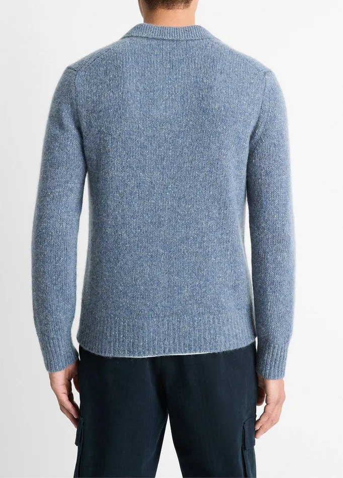 Sweaters Men Vince Cashmere Donegal JohnnyCollar Sweater Heather Evening Mist