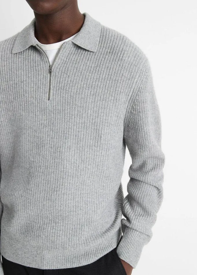 Sweaters Men Vince Shaker WoolCashmere QuarterZip Polo Sweater Heather Grey Sweaters Men Vince Shaker WoolCashmere QuarterZip Polo Sweater Heather Grey