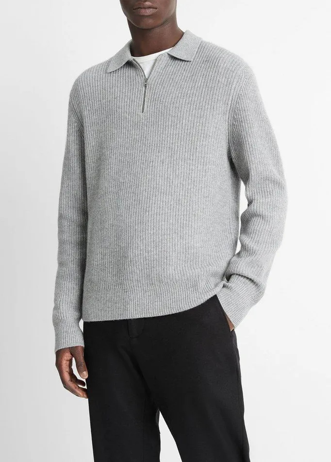 Sweaters Men Vince Shaker WoolCashmere QuarterZip Polo Sweater Heather Grey Sweaters Men Vince Shaker WoolCashmere QuarterZip Polo Sweater Heather Grey
