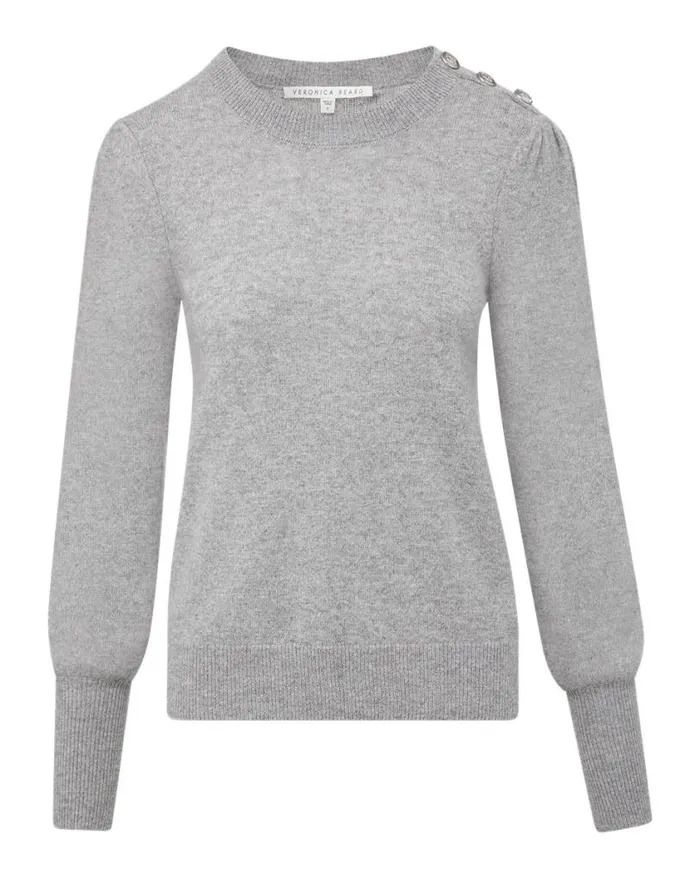 Sweaters Shop Veronica Beard Nelia Cashmere Pullover Button Accent Heather Grey