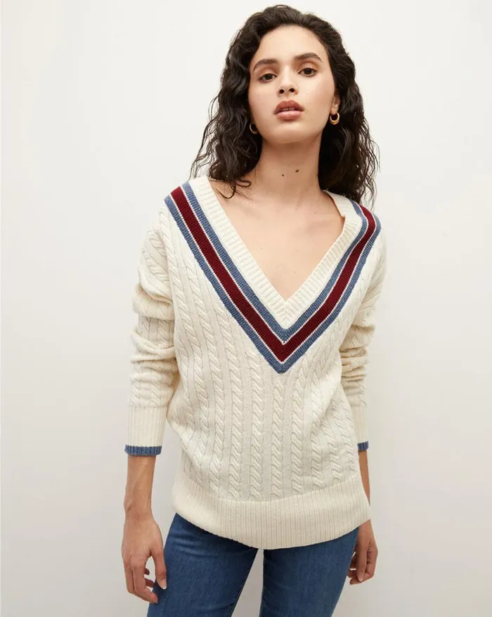 Sweaters Shop Veronica Beard Sibley CableKnit Sweater Ivory Multi