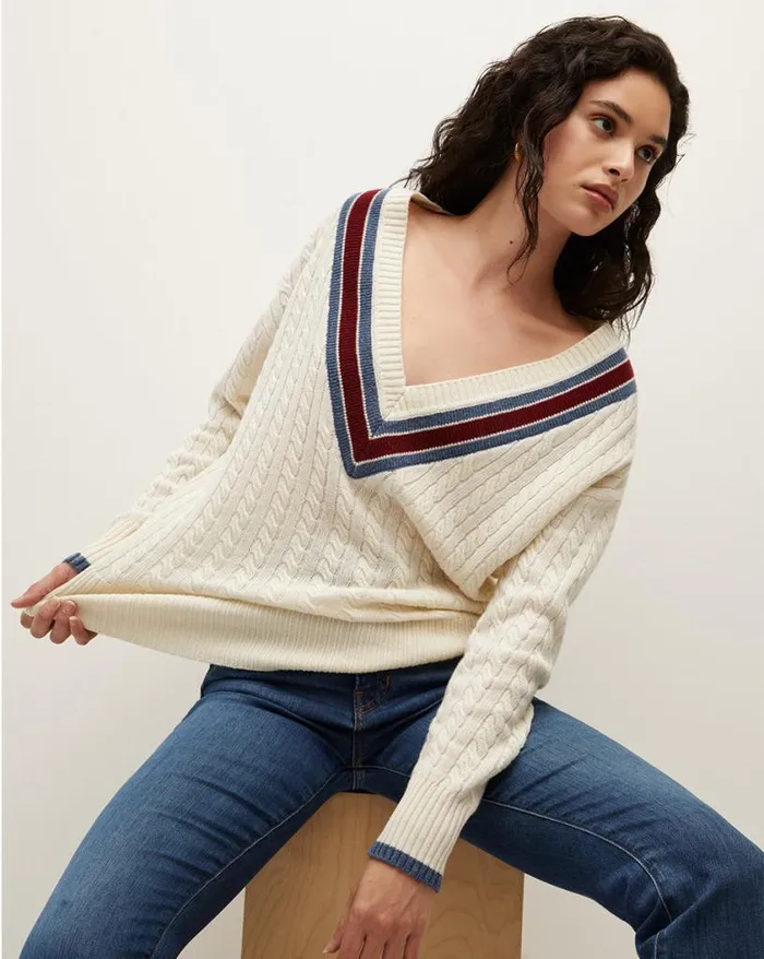 Sweaters Shop Veronica Beard Sibley CableKnit Sweater Ivory Multi