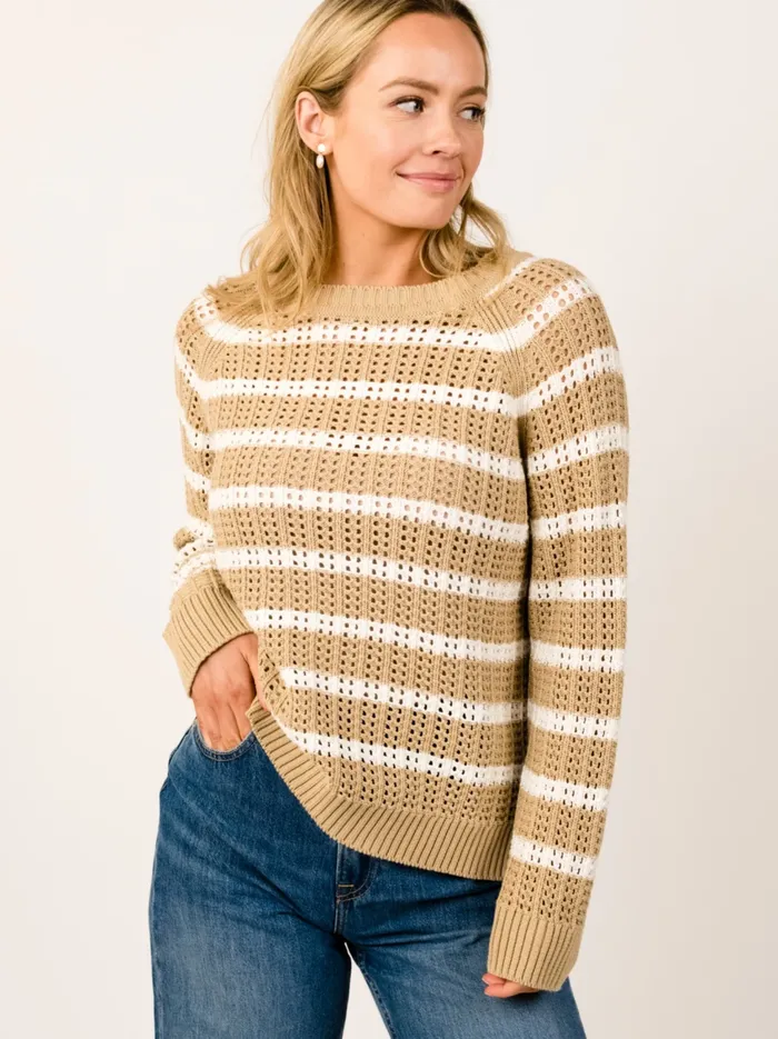 Sweaters Women Able Taylor Mesh Sweater Brown Sugar Stripe