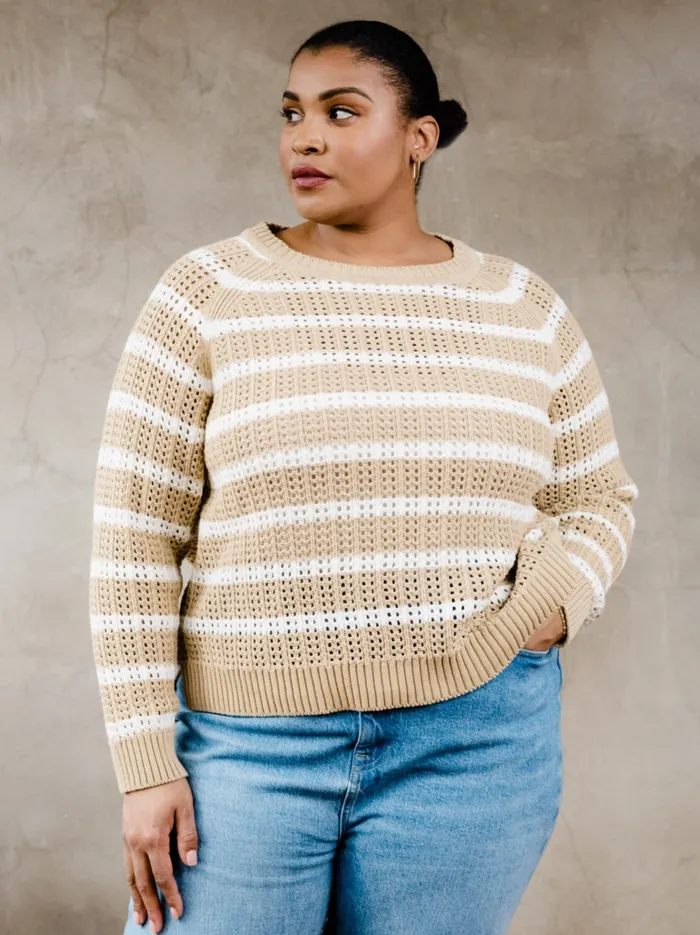 Sweaters Women Able Taylor Mesh Sweater Brown Sugar Stripe