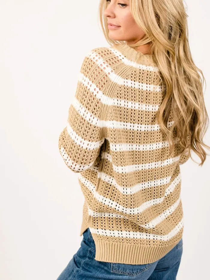 Sweaters Women Able Taylor Mesh Sweater Brown Sugar Stripe