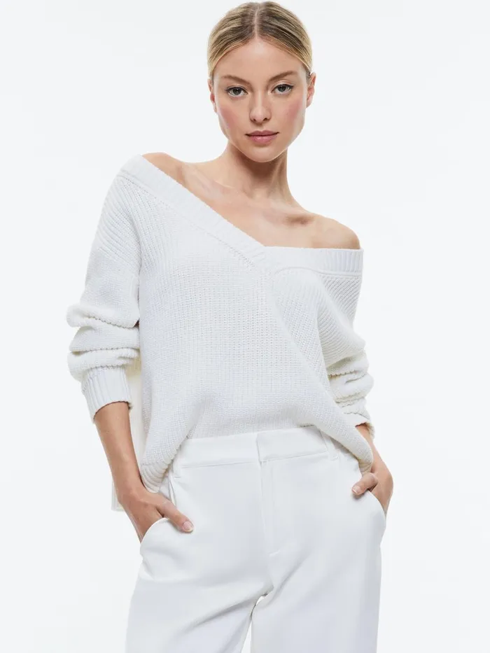 Sweaters Women Alice Olivia ALITA RELAXED V NECK PULLOVER Oatmeal Heather