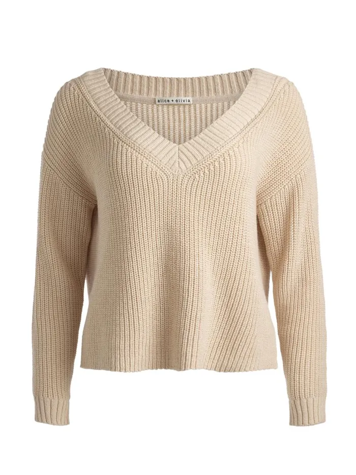 Sweaters Women Alice Olivia ALITA RELAXED V NECK PULLOVER Oatmeal Heather