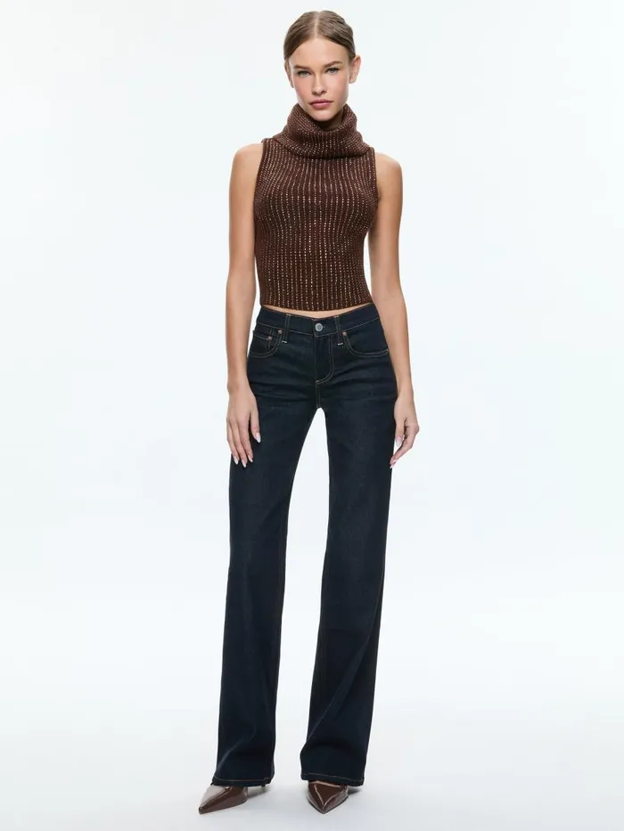Sweaters Women Alice Olivia ALMA SHELL WITH HEATSET STONES Espresso