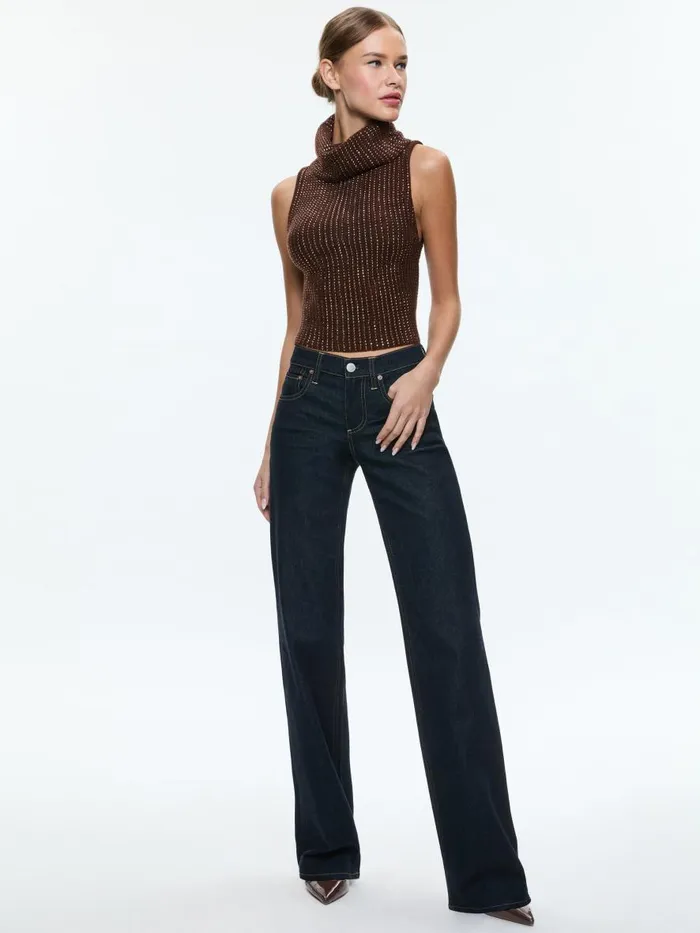 Sweaters Women Alice Olivia ALMA SHELL WITH HEATSET STONES Espresso