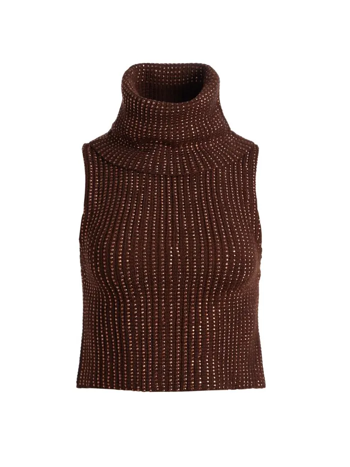 Sweaters Women Alice Olivia ALMA SHELL WITH HEATSET STONES Espresso